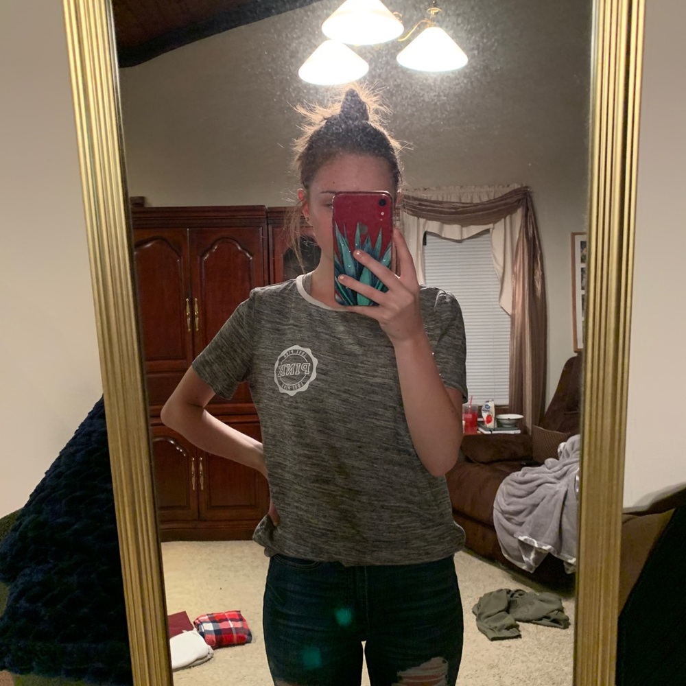 Grey PINK tee with logo on back size S